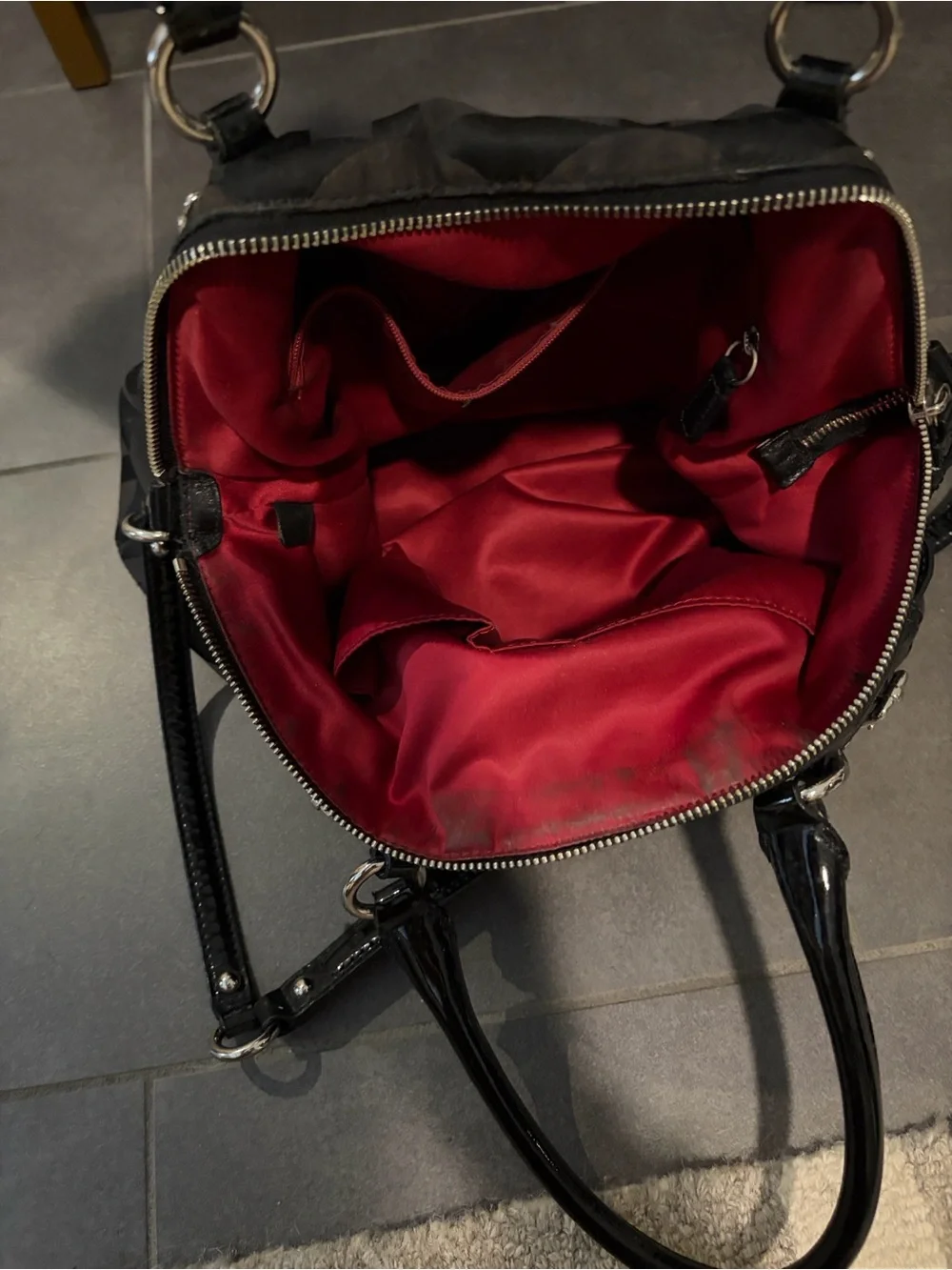 Coach Black and Charcoal Signature Satchel with Leather Trim.